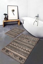 - PaspasTakimi-2li-Set1270-Gorsel-1 - Realhomes 2'li Set Kahverengi - Krem Zeminde Geleneksel Motifli Kilim Desenli Etnik Motifler Geometrik 2'li Banyo & Mutfak Paspas Takımı Realhomes