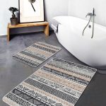 2'li Set Mavi Zeminde Etnik Motifli Damask Desenli Etnik Motifler Geometrik  2'li Banyo & Mutfak Paspas Takımı Realhomes