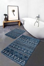 - PaspasTakimi-2li-Set1272-Gorsel-1 - Realhomes  2'li Set Lacivert Zeminde İskandinav Motifli Etnik Desenli Geometrik Etnik Motifler  2'li Banyo & Mutfak Paspas Takımı Realhomes