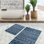 2'li Set Krem Zeminde Morrocan Motifli Otantik Desenli Geometrik Eskitme Motifli  2'li Banyo & Mutfak Paspas Takımı Realhomes