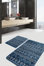 - PaspasTakimi-2li-Set1272-Gorsel-2 - Realhomes  2'li Set Lacivert Zeminde İskandinav Motifli Etnik Desenli Geometrik Etnik Motifler  2'li Banyo & Mutfak Paspas Takımı Realhomes