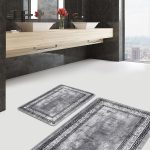 2'li Set Gri Zeminde Çerçeveli Motifli Antik Desenli Geometrik Eskitme Motifli  2'li Banyo & Mutfak Paspas Takımı Realhomes