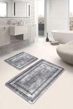 - PaspasTakimi-2li-Set1273-Gorsel-2 - Realhomes  2'li Set Gri - Siyah Zeminde Çerçeveli Motifli Antik Desenli Eskitme Motifli Geometrik  2'li Banyo & Mutfak Paspas Takımı Realhomes