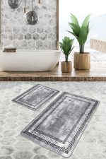 - PaspasTakimi-2li-Set1273-Gorsel-4 - Realhomes  2'li Set Gri - Siyah Zeminde Çerçeveli Motifli Antik Desenli Eskitme Motifli Geometrik  2'li Banyo & Mutfak Paspas Takımı Realhomes