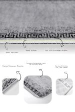 2'li Set Gri - Siyah Zeminde Çerçeveli Motifli Eskitme Desenli Eskitme Motifli Geometrik  2'li Banyo & Mutfak Paspas Takımı Realhomes