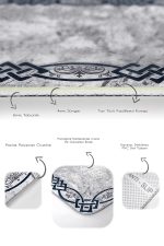 2'li Set Gri - Lacivert Zeminde Çerçeveli Motifli Duvar Desenli Eskitme Motifli Geometrik  2'li Banyo & Mutfak Paspas Takımı Realhomes