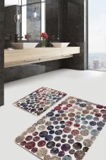 - PaspasTakimi-2li-Set1276-Gorsel-1 - Realhomes  2'li Set Krem Zeminde Eskitme Motifli Dairesel Desenli Geometrik Sade & Şık  2'li Banyo & Mutfak Paspas Takımı Realhomes