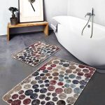 2'li Set Siyah - Mavi Zeminde Üçgen Motifli Geometrik Desenli Geometrik Sade & Şık  2'li Banyo & Mutfak Paspas Takımı Realhomes