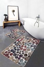 - PaspasTakimi-2li-Set1276-Gorsel - Realhomes  2'li Set Krem Zeminde Eskitme Motifli Dairesel Desenli Geometrik Sade & Şık  2'li Banyo & Mutfak Paspas Takımı Realhomes