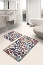 - PaspasTakimi-2li-Set1276-Gorsel-4 - Realhomes  2'li Set Krem Zeminde Eskitme Motifli Dairesel Desenli Geometrik Sade & Şık  2'li Banyo & Mutfak Paspas Takımı Realhomes