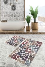 - PaspasTakimi-2li-Set1276-Gorsel-5 - Realhomes  2'li Set Krem Zeminde Eskitme Motifli Dairesel Desenli Geometrik Sade & Şık  2'li Banyo & Mutfak Paspas Takımı Realhomes