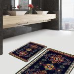2'li Set Beyaz Zeminde Modern Motifli Geometrik Desenli Geometrik Sade & Şık  2'li Banyo & Mutfak Paspas Takımı Realhomes