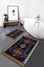 - PaspasTakimi-2li-Set1278-Gorsel-5 - Realhomes  2'li Set Lacivert Zeminde Yöresel Motifli Dokuma Desenli Etnik Motifler Avangarde  2'li Banyo & Mutfak Paspas Takımı Realhomes