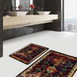 2'li Set Kırmızı Zeminde Türkmen Motifli Geleneksel Desenli Eskitme Motifli Etnik Motifler  2'li Banyo & Mutfak Paspas Takımı Realhomes