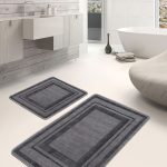 2'li Set Gri Zeminde Yaprak Motifli Floral Desenli Floral Sade & Şık  2'li Banyo & Mutfak Paspas Takımı Realhomes