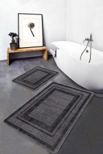 - PaspasTakimi-2li-Set1280-Gorsel-2 - Realhomes 2'li Set Gri - Füme Zeminde Çerçeveli Motifli Dokuma Desenli Sade & Şık Geometrik 2'li Banyo & Mutfak Paspas Takımı Realhomes