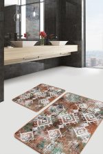 - PaspasTakimi-2li-Set1282-Gorsel-2 - Realhomes 2'li Set Yeşil - Kremit Zeminde Etnik Motifli Kilim Desenli Eskitme Motifli Etnik Motifler 2'li Banyo & Mutfak Paspas Takımı Realhomes