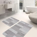 2'li Set Mavi - Beyaz Zeminde Göbekli Halı Motifli Vintage Desenli Etnik Motifler Avangarde  2'li Banyo & Mutfak Paspas Takımı Realhomes