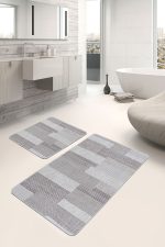 - PaspasTakimi-2li-Set1283-Gorsel - Realhomes  2'li Set Gri Zeminde Dokuma Halı Motifli Çizgili Desenli Sade & Şık Klasik  2'li Banyo & Mutfak Paspas Takımı Realhomes