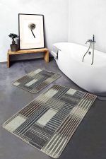 2'li Set Kahverengi - Krem Zeminde Patchwork Motifli Örme Desenli Klasik Sade & Şık  2'li Banyo & Mutfak Paspas Takımı Realhomes