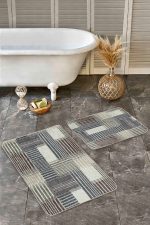 2'li Set Kahverengi - Krem Zeminde Patchwork Motifli Örme Desenli Klasik Sade & Şık  2'li Banyo & Mutfak Paspas Takımı Realhomes