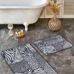 2'li Set Gri Zeminde El Dokuma Motifli Antika Desenli Eskitme Motifli Sade & Şık  2'li Banyo & Mutfak Paspas Takımı Realhomes