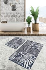 - PaspasTakimi-2li-Set1286-Gorsel-2 - Realhomes  2'li Set Lacivert Zeminde Patchwork Motifli Post Desenli Klasik Sade & Şık  2'li Banyo & Mutfak Paspas Takımı Realhomes