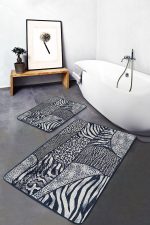 - PaspasTakimi-2li-Set1286-Gorsel-4 - Realhomes  2'li Set Lacivert Zeminde Patchwork Motifli Post Desenli Klasik Sade & Şık  2'li Banyo & Mutfak Paspas Takımı Realhomes