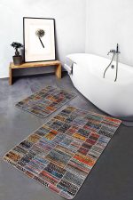 - PaspasTakimi-2li-Set1287-Gorsel-4 - Realhomes 2'li Set Eskitme Zeminde Patchwork Motifli Geleneksel Desenli Vintage Klasik 2'li Banyo & Mutfak Paspas Takımı Realhomes