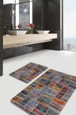 - PaspasTakimi-2li-Set1287-Gorsel-5 - Realhomes 2'li Set Eskitme Zeminde Patchwork Motifli Geleneksel Desenli Vintage Klasik 2'li Banyo & Mutfak Paspas Takımı Realhomes