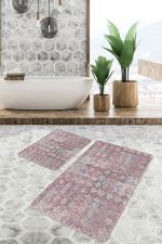 - PaspasTakimi-2li-Set1289-Gorsel-1 - Realhomes 2'li Set Eskitme Zeminde Dokuma Motifli Kilim Desenli Vintage Eskitme Motifli 2'li Banyo & Mutfak Paspas Takımı Realhomes