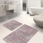 2'li Set Lacivert Kırmızı Zeminde Uşak Motifli Yöresel Desenli Etnik Motifler Vintage  2'li Banyo & Mutfak Paspas Takımı Realhomes