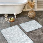 2'li Set Mavi Zeminde Etnik Motifli Örgü Desenli Geometrik Klasik  2'li Banyo & Mutfak Paspas Takımı Realhomes