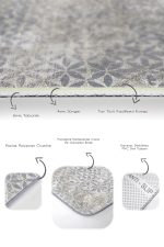 2'li Set Gri - Ekru Zeminde Eskitme Motifli Çiçek Desenli Eskitme Motifli Geometrik  2'li Banyo & Mutfak Paspas Takımı Realhomes