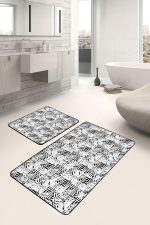 - PaspasTakimi-2li-Set1292-Gorsel-5 - Realhomes  2'li Set Siyah - Beyaz Zeminde Geometrik Motifli Eskitme Desenli Geometrik Eskitme Motifli  2'li Banyo & Mutfak Paspas Takımı Realhomes