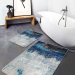 2'li Set Siyah Zeminde Çerçeveli Motifli Çiçek Desenli Geometrik Floral  2'li Banyo & Mutfak Paspas Takımı Realhomes