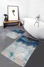 - PaspasTakimi-2li-Set1294-Gorsel - Realhomes 2'li Set Lacivert - Gri Zeminde Kanvas Motifli Boyama Desenli Modern Eskitme Motifli 2'li Banyo & Mutfak Paspas Takımı Realhomes