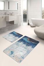 - PaspasTakimi-2li-Set1294-Gorsel-4 - Realhomes 2'li Set Lacivert - Gri Zeminde Kanvas Motifli Boyama Desenli Modern Eskitme Motifli 2'li Banyo & Mutfak Paspas Takımı Realhomes