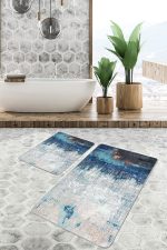 - PaspasTakimi-2li-Set1294-Gorsel-5 - Realhomes 2'li Set Lacivert - Gri Zeminde Kanvas Motifli Boyama Desenli Modern Eskitme Motifli 2'li Banyo & Mutfak Paspas Takımı Realhomes