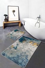 - PaspasTakimi-2li-Set1295-Gorsel-1 - Realhomes 2'li Set Lacivert - Gri Zeminde Fırça Darbeleri Motifli Eskitme Desenli Eskitme Motifli Klasik 2'li Banyo & Mutfak Paspas Takımı Realhomes