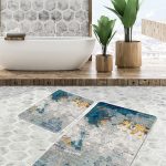 2'li Set Krem Zeminde Morrocan Motifli Otantik Desenli Geometrik Eskitme Motifli  2'li Banyo & Mutfak Paspas Takımı Realhomes