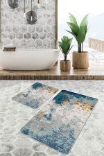 - PaspasTakimi-2li-Set1295-Gorsel - Realhomes 2'li Set Lacivert - Gri Zeminde Fırça Darbeleri Motifli Eskitme Desenli Eskitme Motifli Klasik 2'li Banyo & Mutfak Paspas Takımı Realhomes