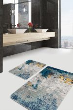 - PaspasTakimi-2li-Set1295-Gorsel-2 - Realhomes 2'li Set Lacivert - Gri Zeminde Fırça Darbeleri Motifli Eskitme Desenli Eskitme Motifli Klasik 2'li Banyo & Mutfak Paspas Takımı Realhomes