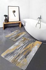 - PaspasTakimi-2li-Set1297-Gorsel-1 - Realhomes 2'li Set Altın - Füme Zeminde Kanvas Motifli Modern Sanat Desenli Eskitme Motifli Klasik 2'li Banyo & Mutfak Paspas Takımı Realhomes