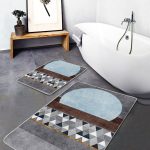 2'li Set Siyah - Beyaz Zeminde Çerçeveli Motifli Klasik Desenli Avangarde Geometrik  2'li Banyo & Mutfak Paspas Takımı Realhomes