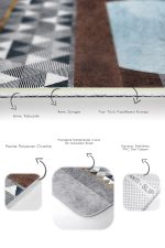 2'li Set Mavi - Kahverengi Zeminde Geometrik Motifli Kanvas Desenli Geometrik Klasik  2'li Banyo & Mutfak Paspas Takımı Realhomes