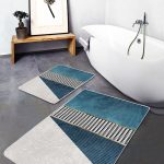 2'li Set Mavi Zeminde Kilim Motifli Hereke Desenli Etnik Motifler Vintage  2'li Banyo & Mutfak Paspas Takımı Realhomes