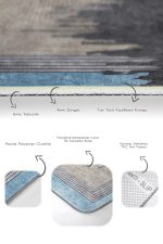 2'li Set Altın - Gri Zeminde Eskitme Motifli Geometrik Desenli Eskitme Motifli Geometrik  2'li Banyo & Mutfak Paspas Takımı Realhomes