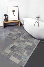 - PaspasTakimi-2li-Set1302-Gorsel-5 - Realhomes 2'li Set Gri - Bej Zeminde Patchwork Motifli Kazayağı Desenli Eskitme Motifli Vintage 2'li Banyo & Mutfak Paspas Takımı Realhomes