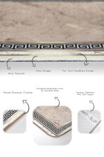 2'li Set Altın - Bej Zeminde Çerçeveli Motifli Mermer Desenli Avangarde Geometrik  2'li Banyo & Mutfak Paspas Takımı Realhomes